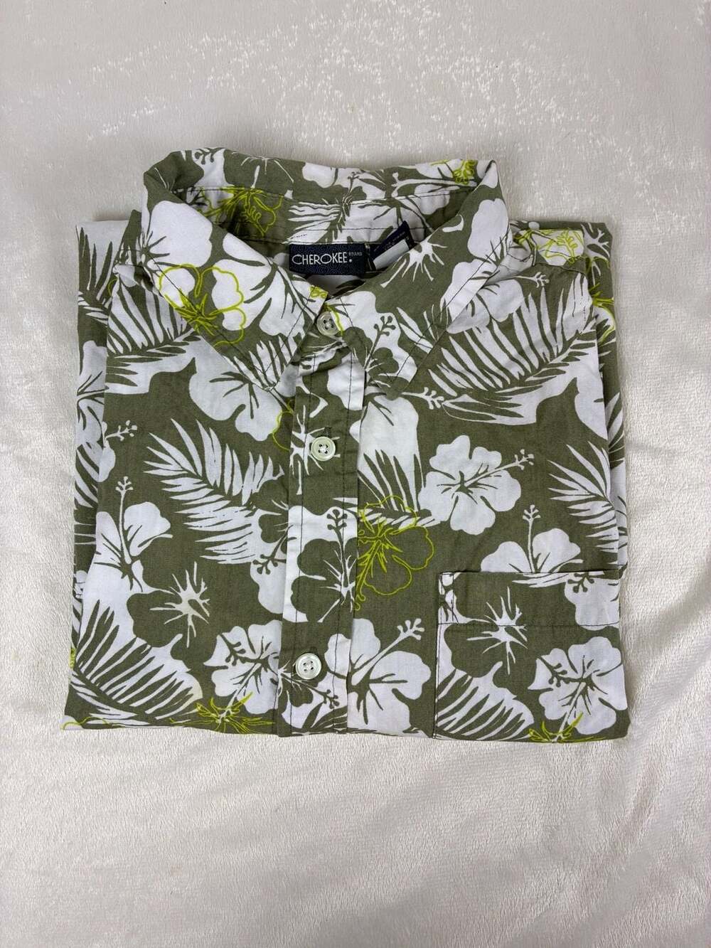 Cherokee Floral Short Sleeve Shirt Size XL 14/16 Green Tropical